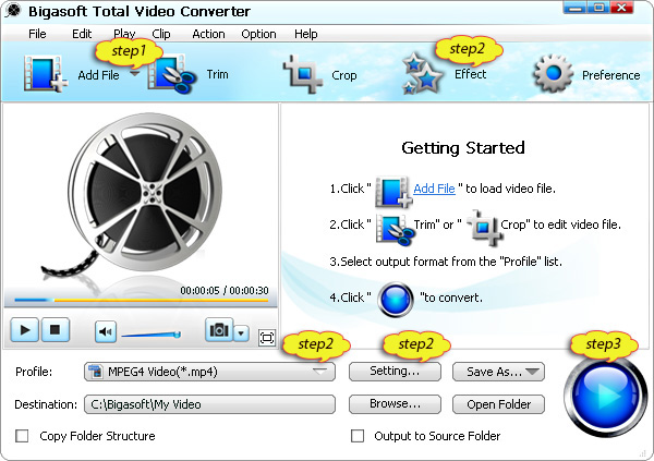 DXA Player - Convert DXA to AVI, MP4, WMV, MOV, MPEG, VOB, MP3 
