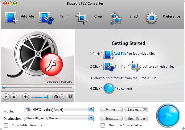 Add FLV to Bigasoft FLV to MP4 Converter Mac