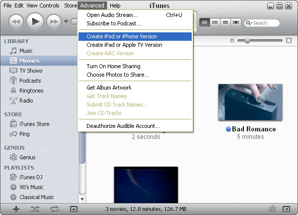 Create iPod or iPhone version, Create iPad or Apple TV version