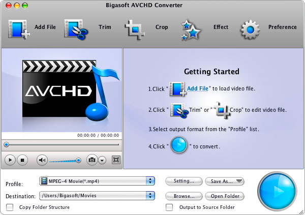 Screenshot of Bigasoft AVCHD Converter for Mac