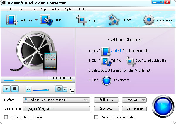 Screenshot of Bigasoft iPad Video Converter