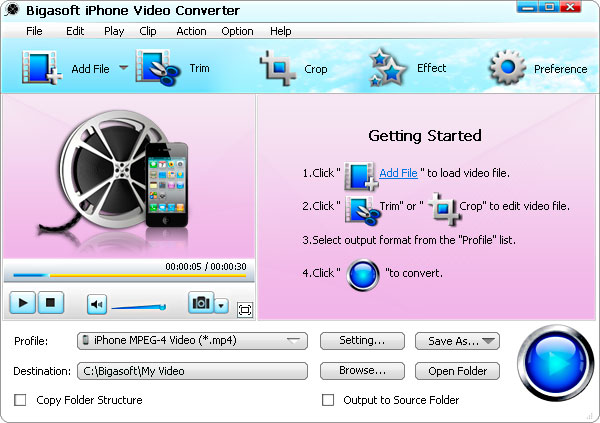 Screenshot of Bigasoft iPhone Video Converter