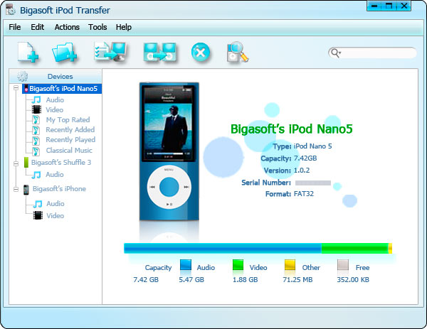 Screenshot of Bigasoft iPod Transfer