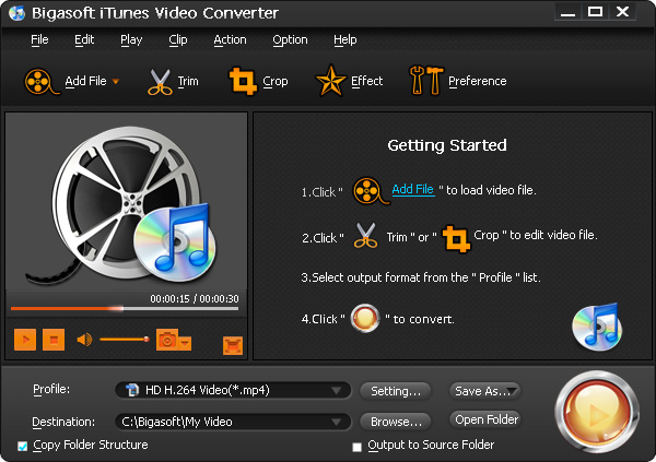Screenshot of Bigasoft iTunes Video Converter