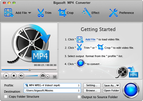 Screenshot of Bigasoft MP4 Converter for Mac