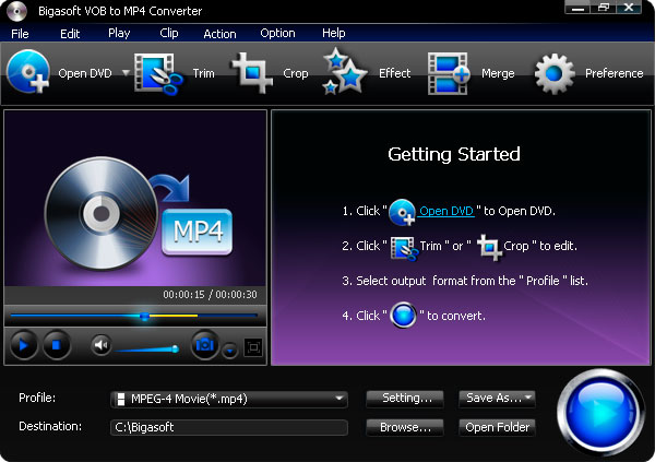 Screenshot of Bigasoft VOB to MP4 Converter